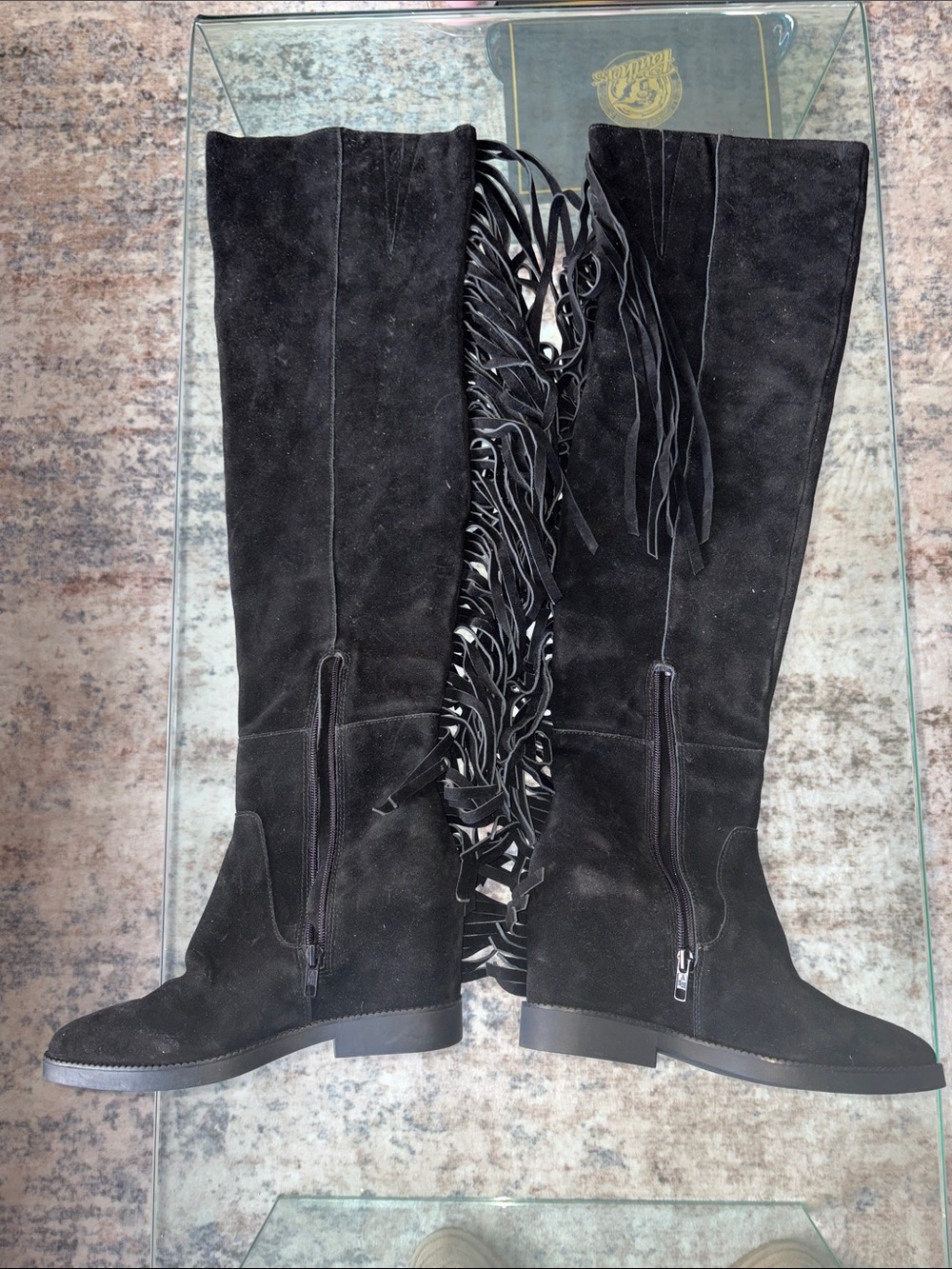 ASH Black Suede Fringe Tall Boots - Women's 8 NWOB - Picture 5 of 6